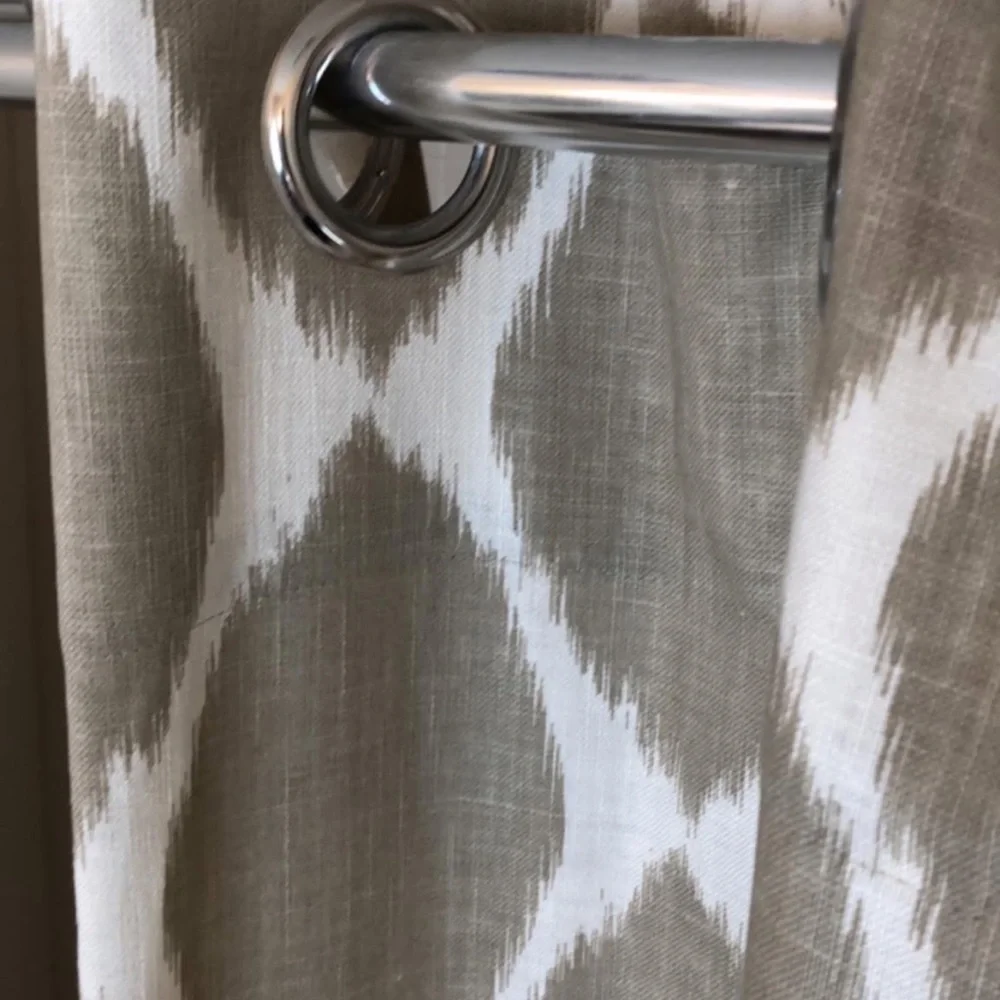 West Elm Geometric Patterned curtain panels- Taupe and White